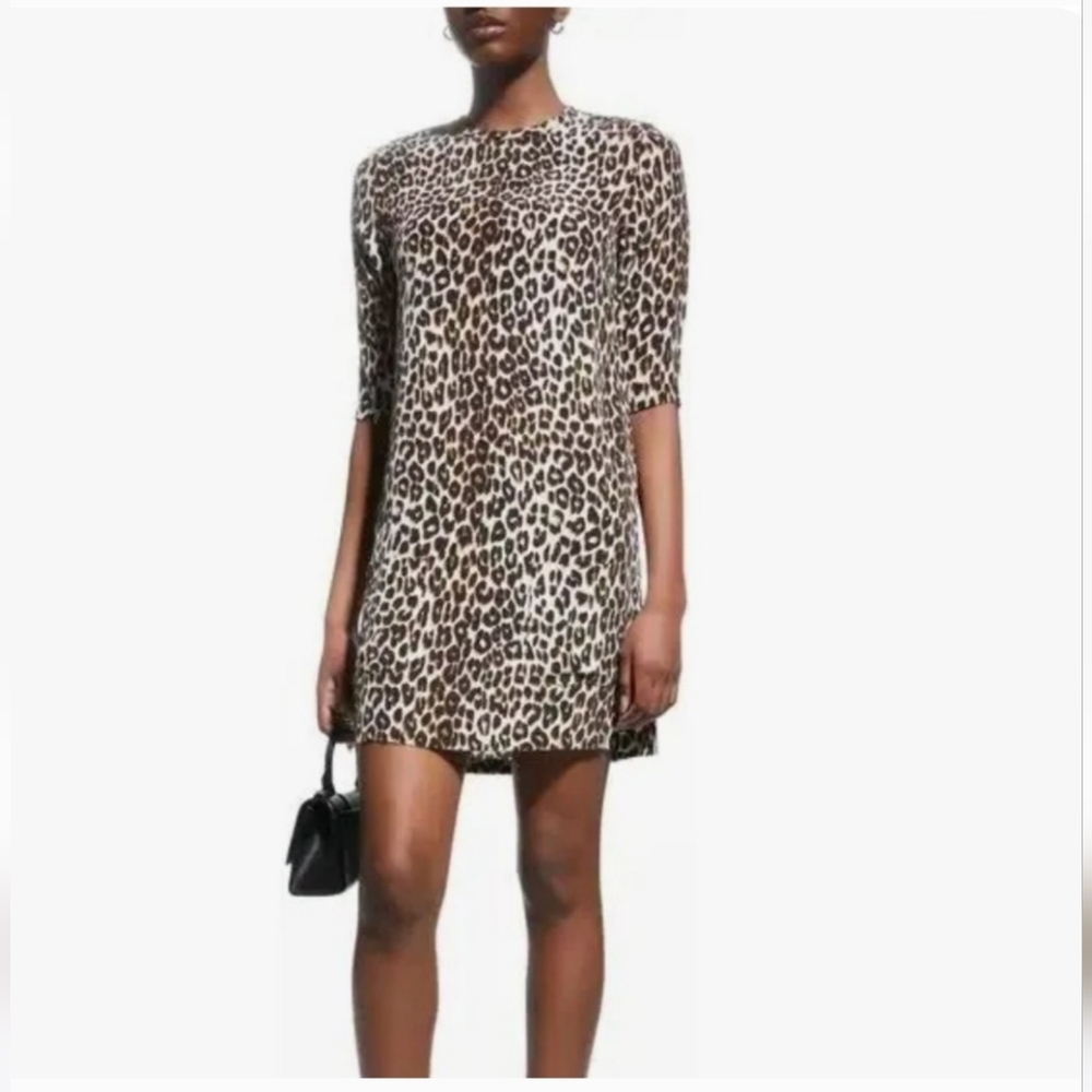 Equipment Femme Aubrey Silk Leopard Print Shift Dress Size L NWT Mini Pockets - Picture 6 of 13